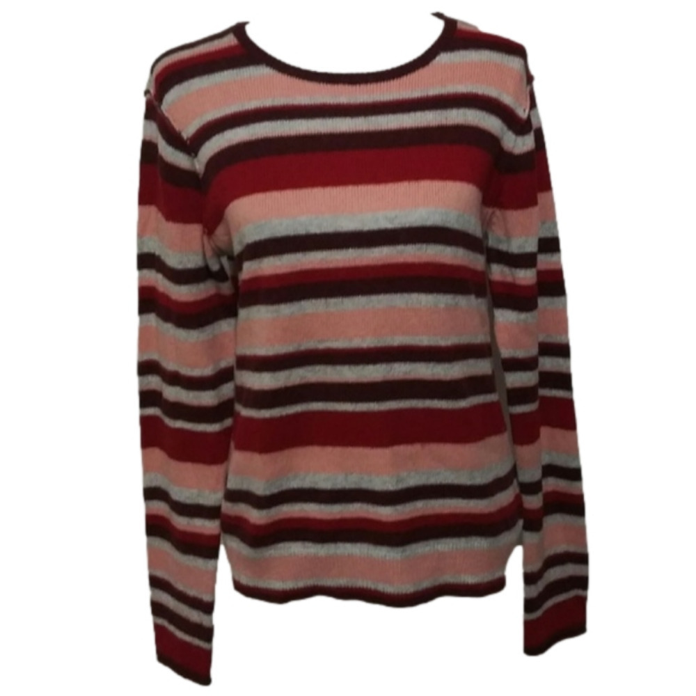 H&M L.O.O.G Red Multicolor Striped Round Neckline Long Sleeve Pullover Sweater
